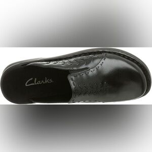 Clarks Cilantro Black Leather Open Back Comfort Clogs